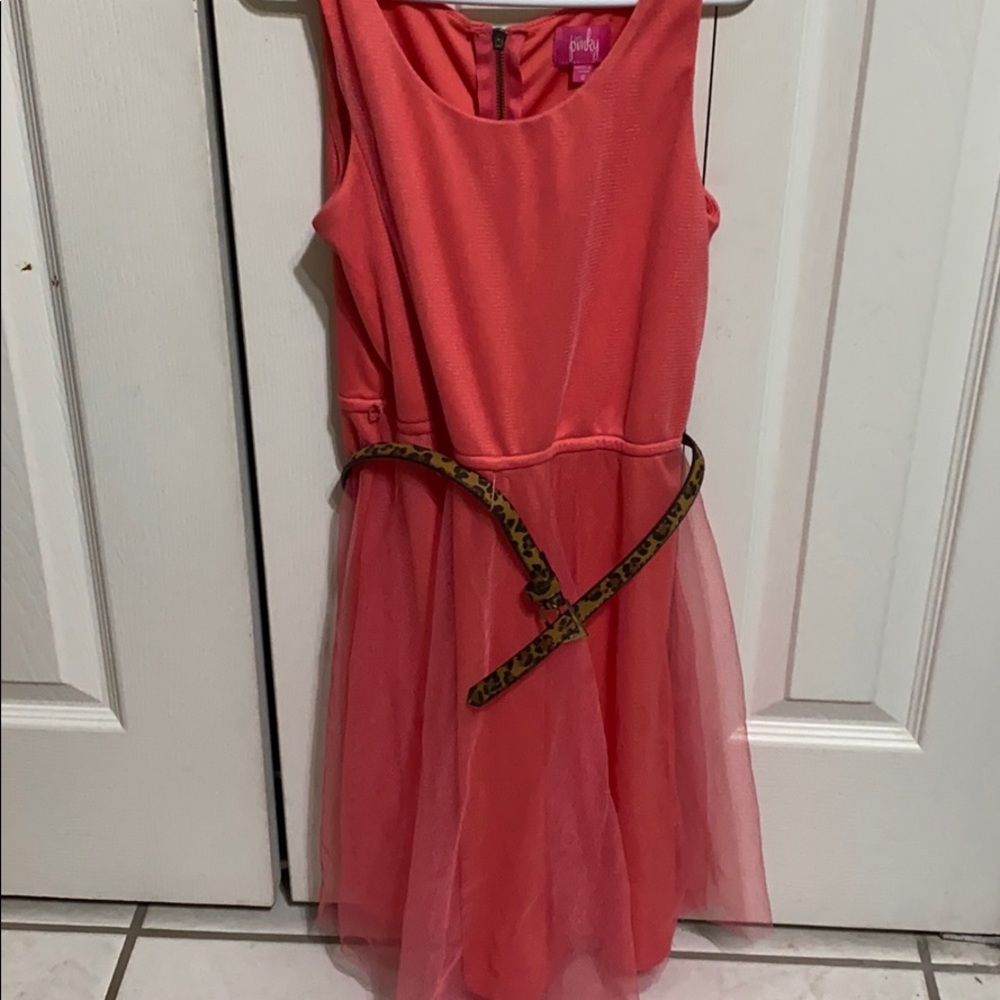 Pink thick strap dress with leopard belt
